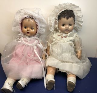 22” Vintage Antique 1940’s Composition & Cloth Baby Dolls Set Of 2 As Found O