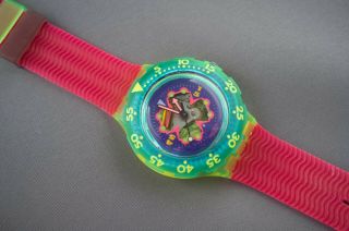 Swatch Scuba Sdj101 Bay Breeze With Case From 1993,  Old Stock
