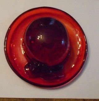 Vtg.  Fenton Handmade Glass Paperweight Dark Ruby Red Glass Hat With Brim & Bow