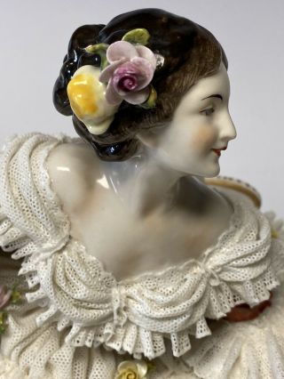 Antique German Dresden Volkstedt Lace Large Porcelain Figurine Of Ballerina Rare 2