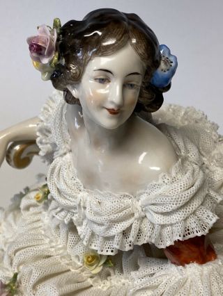 Antique German Dresden Volkstedt Lace Large Porcelain Figurine Of Ballerina Rare 3