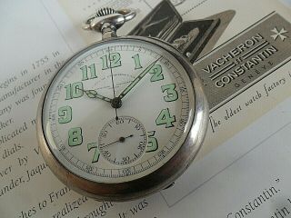 Rare 1920 Vacheron & Constantin Usa Corp.  Of Engineers Chronograph Pocket Watch