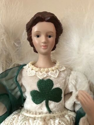Vintage Christmas Angel Tree Topper Feather Wings Irish Theme Shamrock Dress 3