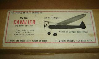 Micro Models 1937 Cavalier 1/3 Scale Of Model 36 " Span,  Vintage Rare