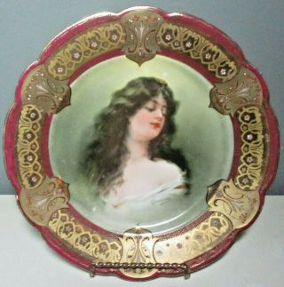 Antique Mz Austria Hand Painted Porcelain Portrait Plate,  Signed " Constance "