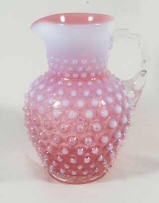 Antique Rare Fenton Hobnail Pitcher Cranberry Opalescent Pink Interior 5.  5 "