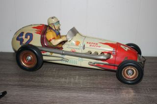 Antique France Rare Large Gem Open Wheel Racer Car Friction Tin Litho Toy