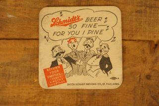(2) Schmidt ' s Beer Coasters 1930 ' s - 1940 ' s Post Prohibition Cartoons RARE 3