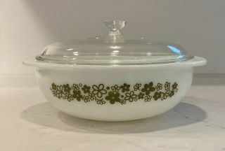 Vintage Pyrex Spring Blossom Green 024 2qt Casserole Dish W/ Lid - Rare Htf