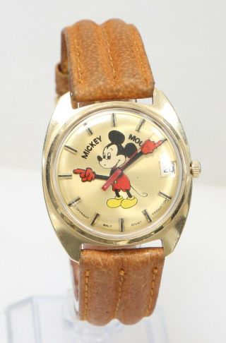 Vintage Rare Elgin Walt Disney Mickey Mouse 14k Solid Gold Quartz Men 