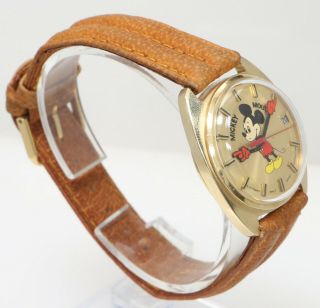 Vintage Rare Elgin Walt Disney Mickey Mouse 14k Solid Gold Quartz Men ' s Watch 2