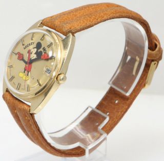 Vintage Rare Elgin Walt Disney Mickey Mouse 14k Solid Gold Quartz Men ' s Watch 3