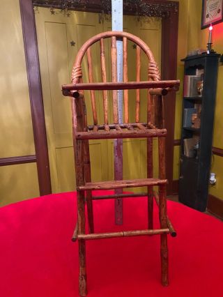 Antique Vintage Unusual Rattan Doll High Chair 22 " Tall