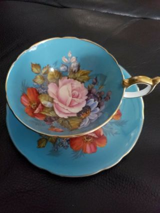 SPECTACULAR and RARE Aynsley Cabbage Rose Teacup and Saucer Signed J A Bailey - 2