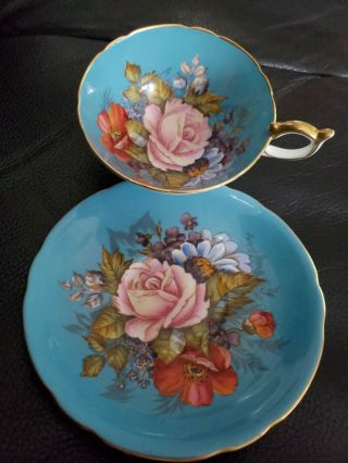 SPECTACULAR and RARE Aynsley Cabbage Rose Teacup and Saucer Signed J A Bailey - 3