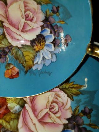 SPECTACULAR and RARE Aynsley Cabbage Rose Teacup and Saucer Signed J A Bailey - 5