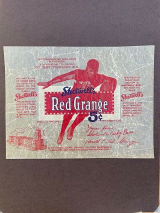 Red Grange - Hof,  Shotwells Candy Wrapper,  Extremely Rare,  100 Years Old