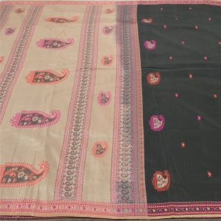 Sanskriti Vintage Black Sarees Pure Silk Woven Sari Craft Premium 5 Yd Fabric