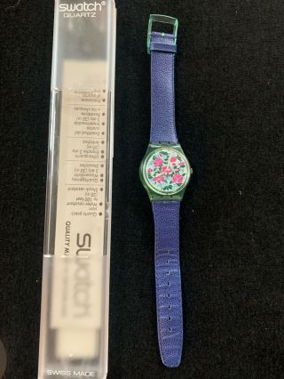 Vintage 1991 Mazzilino Blue Leather Flower Swatch Watch