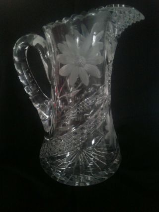 Large Antique Period American Brilliant Cut Glass Crystal Pitcher 10 1/2 "