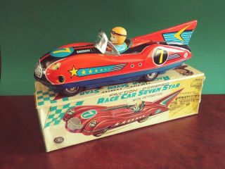 Rare Masudaya Modern Toys Japan Tin Friction Seven Star Racer Race Car W/ Or Box