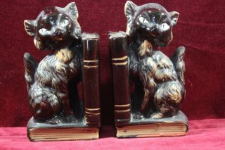 Vintage Antique Ceramic Kitty Cat Bookends & Pen Pencil Holders 1940 