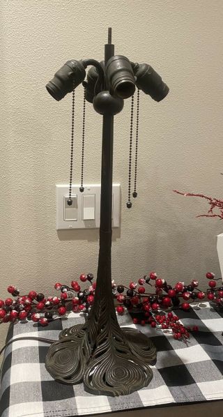 Rare Early Handel Lamp Peacock Base Hubbell Sockets No Glass Shade