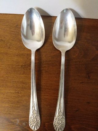 Jubilee Wm Rogers Aa Is Silverplate 2 Lg Serving Spoons Crafts Floral Crest Vtg