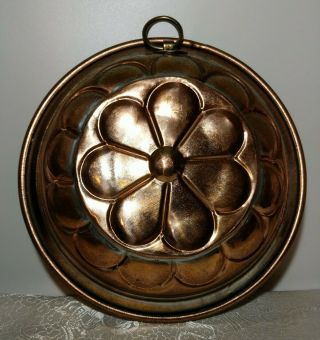 Antique Flower Dome Tin Lined Copper Mold Jello Pudding Aspic Country Primitive