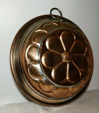 Antique Flower Dome Tin Lined Copper Mold Jello Pudding Aspic Country Primitive 2
