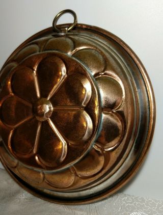 Antique Flower Dome Tin Lined Copper Mold Jello Pudding Aspic Country Primitive 3
