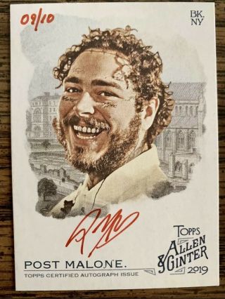 2019 Allen And Ginter Post Malone Red Ink Signature 9/10 Red Ink Rare