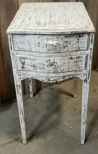 Vintage Wood Nightstand Cabinet Side Table 2 Drawer Shabby Chic