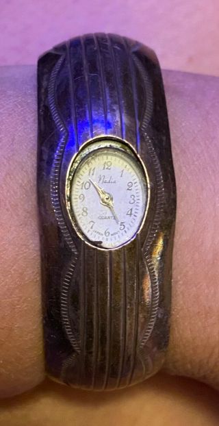 Nadia,  Quartz Watch With Sterling Silver Cuff Band,  One Of A Kind Mexico Art