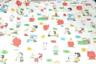 Vintage 1971 Peanuts Charlie Brown Snoopy King Fitted Sheet Fabric Shulz License