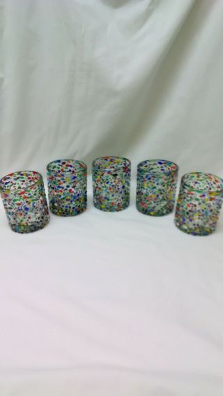 Set Of 5 Hand Blown Textured Confetti Drinking Glasses
