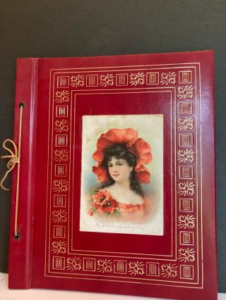 Antique Victorian Scrapbook Album W/ Tooled Cover,  Gold,  & Die Cut Pictures