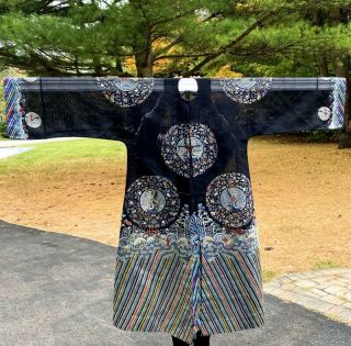 Very Rare 19thc Chinese Silk 12 Cranes Imperial Summer Court Robe Qing Dynasty