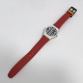 1980s Vintage 963 Graphic Swatch Watch Red Black White 25mm Face Swiss Made