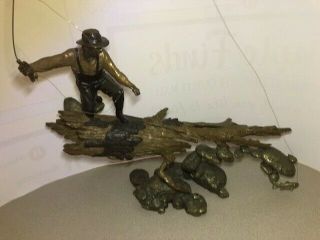 Rare,  Retired Mark Hopkins Bronze Sculpture Of A Fly Fisherman