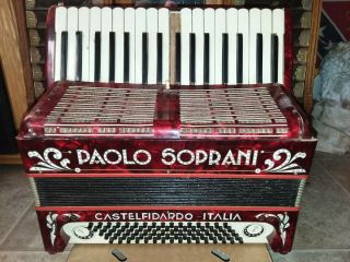 Accordion Paolo Soprani 80 Bass Castelfidardo Italia Rare Old Red Vintage