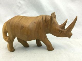 Vintage Hand Carved Wood Horned Rhino Figure Sculpture African Folk Art Kenya
