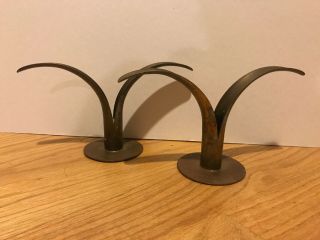 Set Of Two Mid Century Scan Corp Made In Sweden Brass Candle Holders