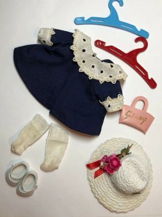 7” Vintage Vogue Ginny Doll Navy Blue Coat/dress W/hat Shoes Socks A