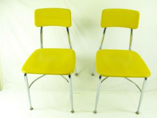 2 Mid Century Modern Heywood Wakefield " Hey Woodite " School Chairs Yellow Adult