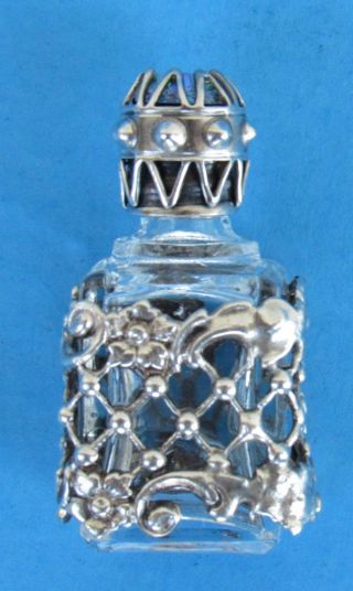 Vintage Miniature Perfume Bottle 977 With Silver Filigree Casing