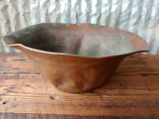 Antique Arts & Crafts Era Turned Copper Bowl Mission Style Handmade Folk Art