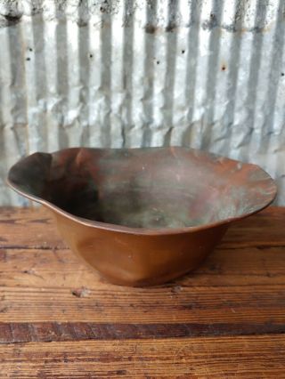Antique Arts & Crafts Era Turned Copper Bowl Mission Style Handmade Folk Art 2