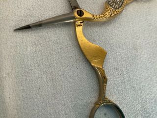 Vintage rare size Solingen Stork Embroidery Scissors Gold Silver Germany 4 1/8 