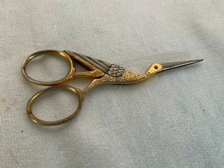 Vintage rare size Solingen Stork Embroidery Scissors Gold Silver Germany 4 1/8 